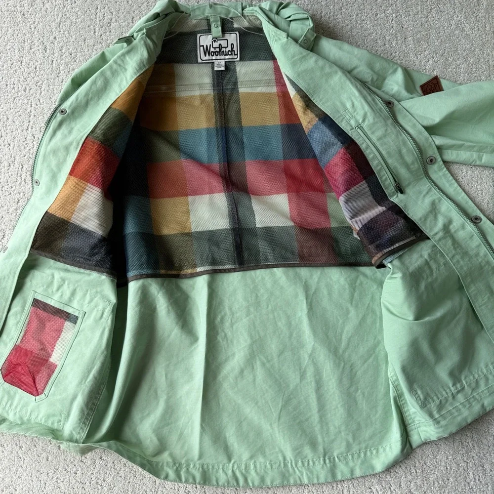 Vintage Woolrich Waxed Heritage Rain Jacket Mens S Sprout Green Utility Hooded